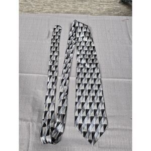 Carlo Palazzi Tie Mens Gray Black Silk Geometric Woven Handmade Dress Necktie